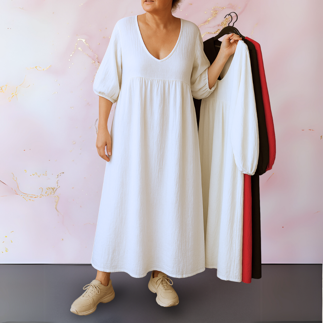 Cléo - Solid Colour Dress with V-neck