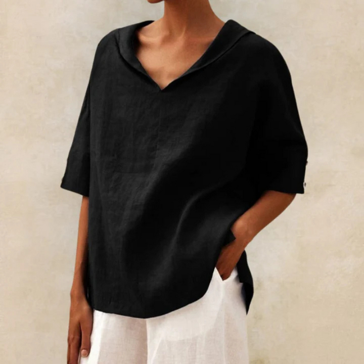 Women's Lightweight Linen V-Neck Blouse - Casual Relaxed Fit