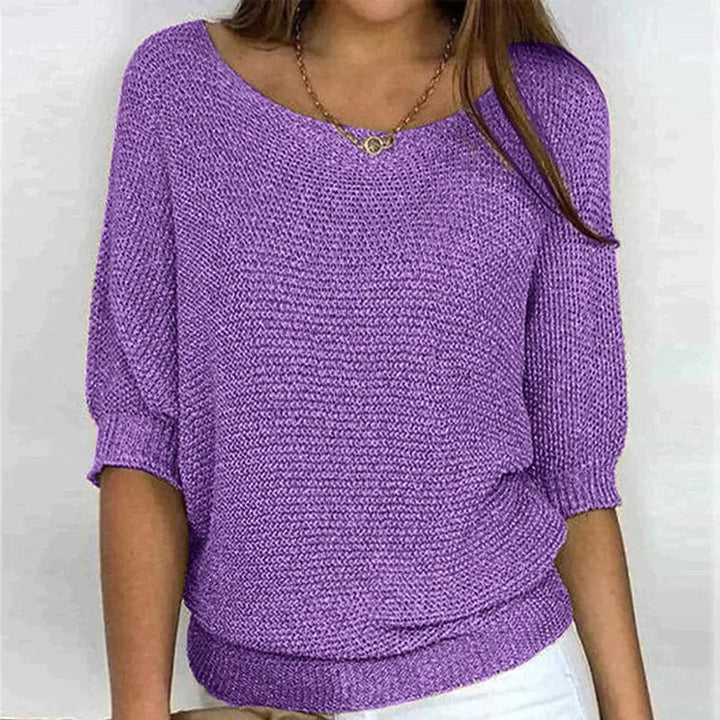 Relaxed Fit Knitted Sweater Three Quarter Sleeve Yellow