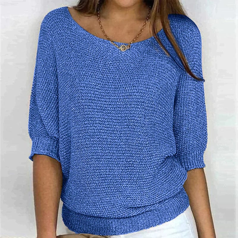 Relaxed Fit Knitted Sweater Three Quarter Sleeve Yellow