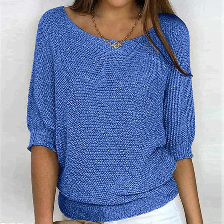 Relaxed Fit Knitted Sweater Three Quarter Sleeve Yellow