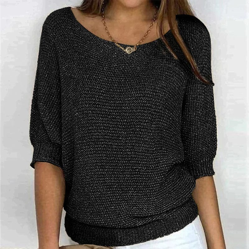 Relaxed Fit Knitted Sweater Three Quarter Sleeve Yellow