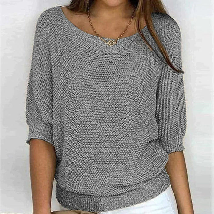 Relaxed Fit Knitted Sweater Three Quarter Sleeve Yellow