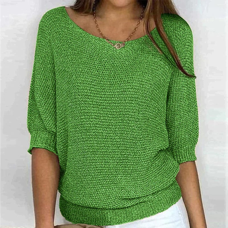 Relaxed Fit Knitted Sweater Three Quarter Sleeve Yellow