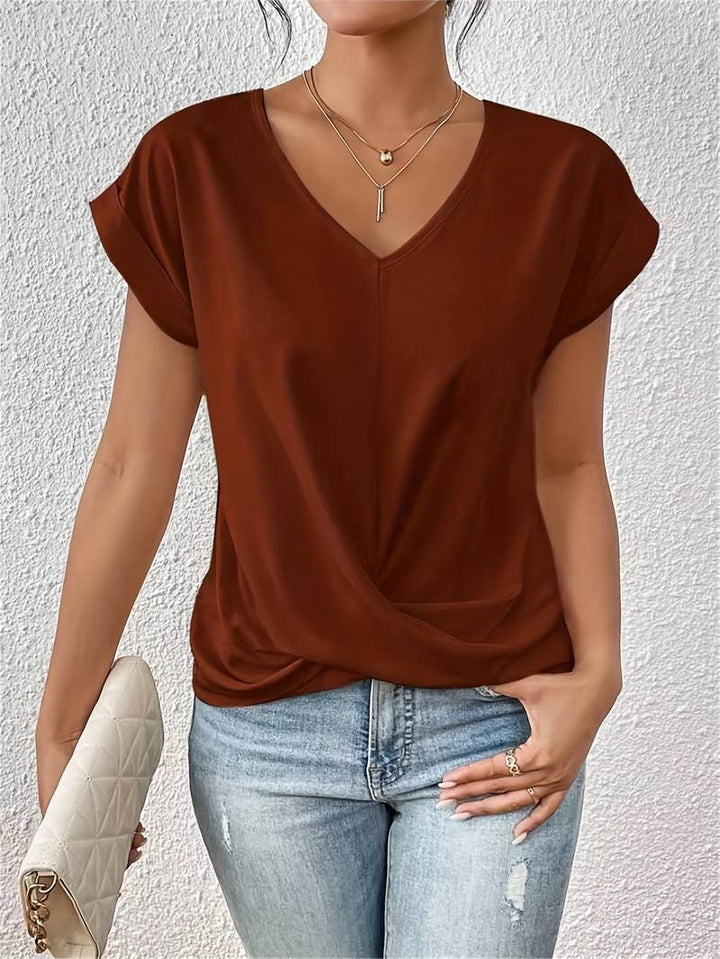 Women's Lightweight V-Neck Top - Short Sleeve Casual Summer Blouse