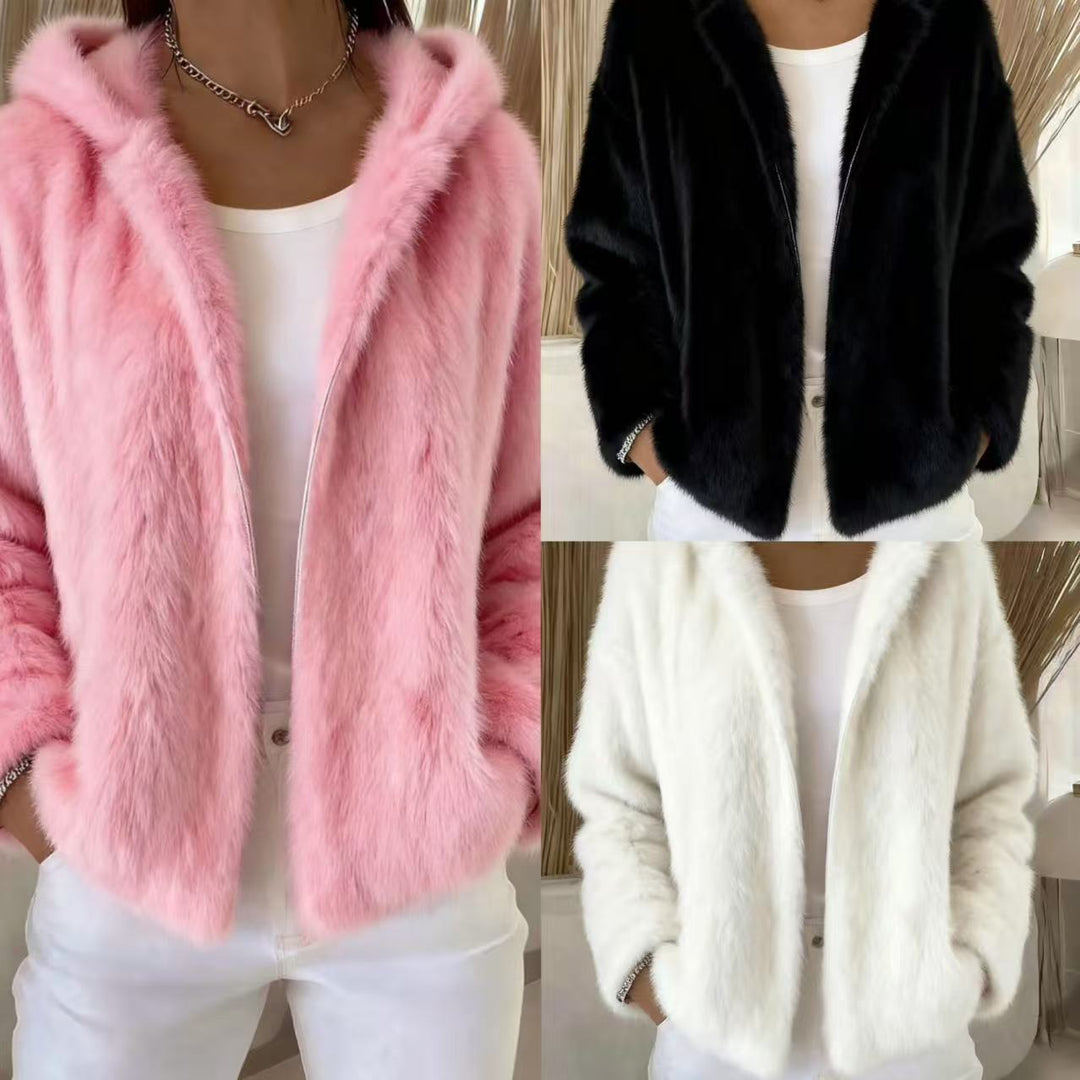 Pavirae - Soft Plush Hooded Zip-Up Jacket