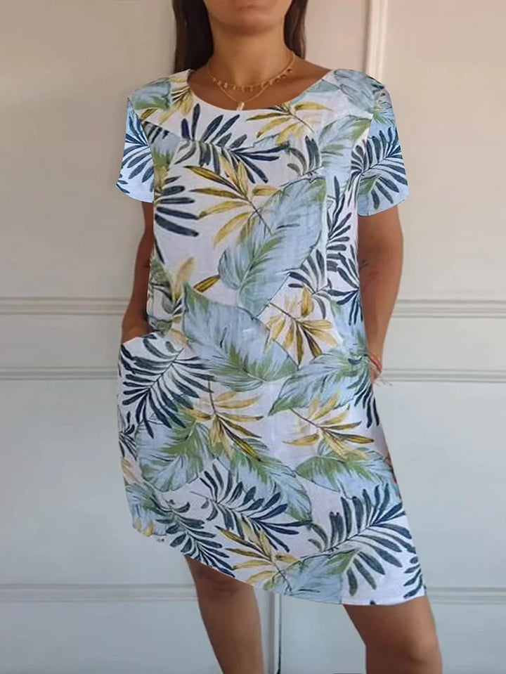 Women’s Cotton Linen Printed Summer Dress with Pockets