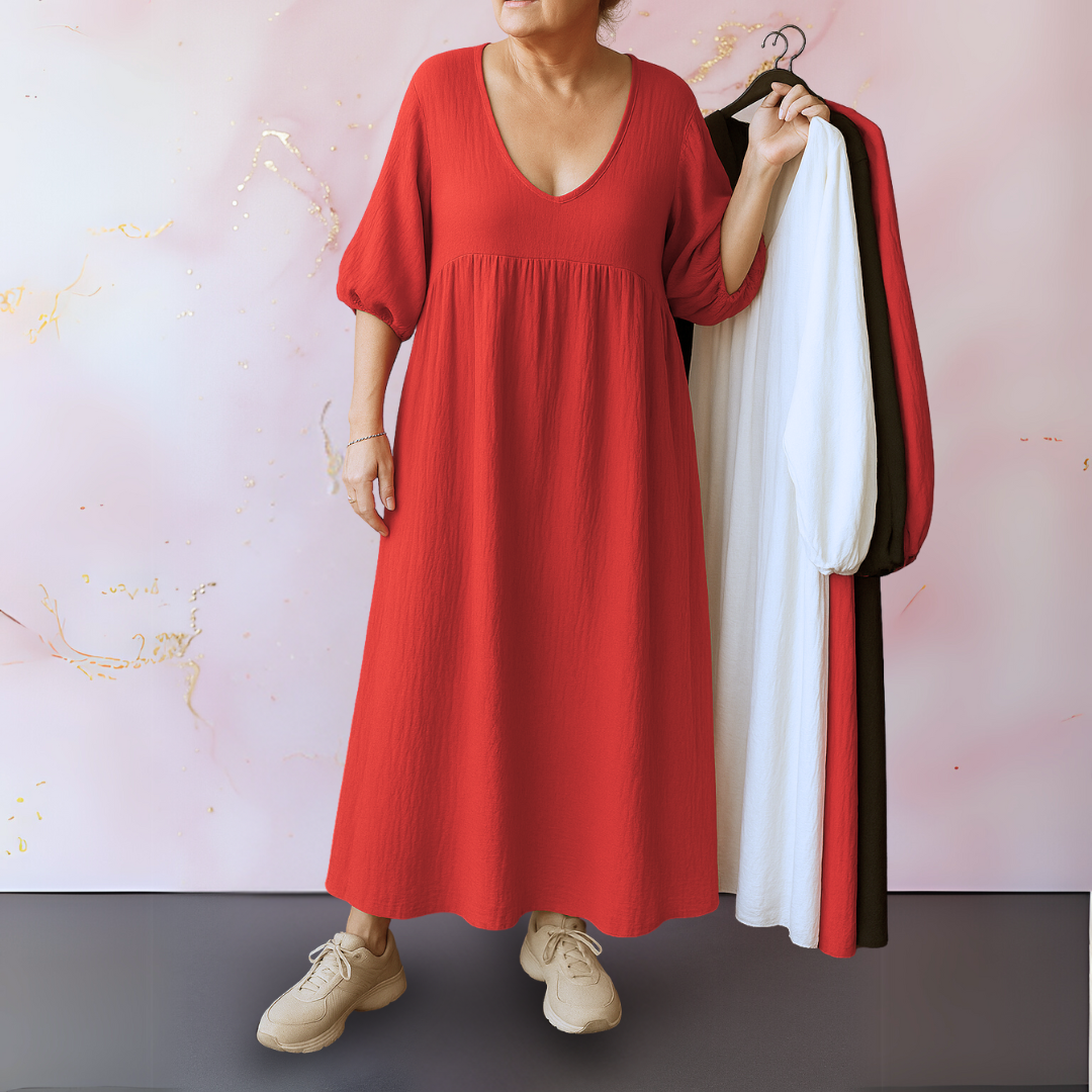 Cléo - Solid Colour Dress with V-neck