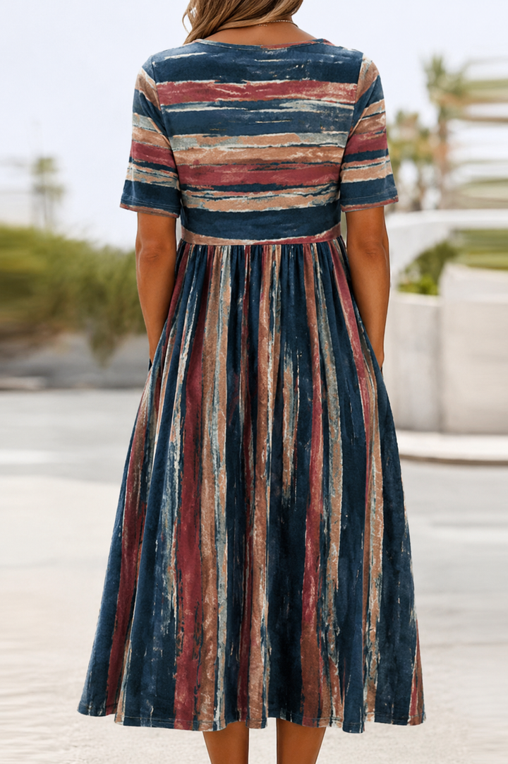 HOLLY | ELEGANT STRIPED TUMMY-COVERAGE MIDI DRESS