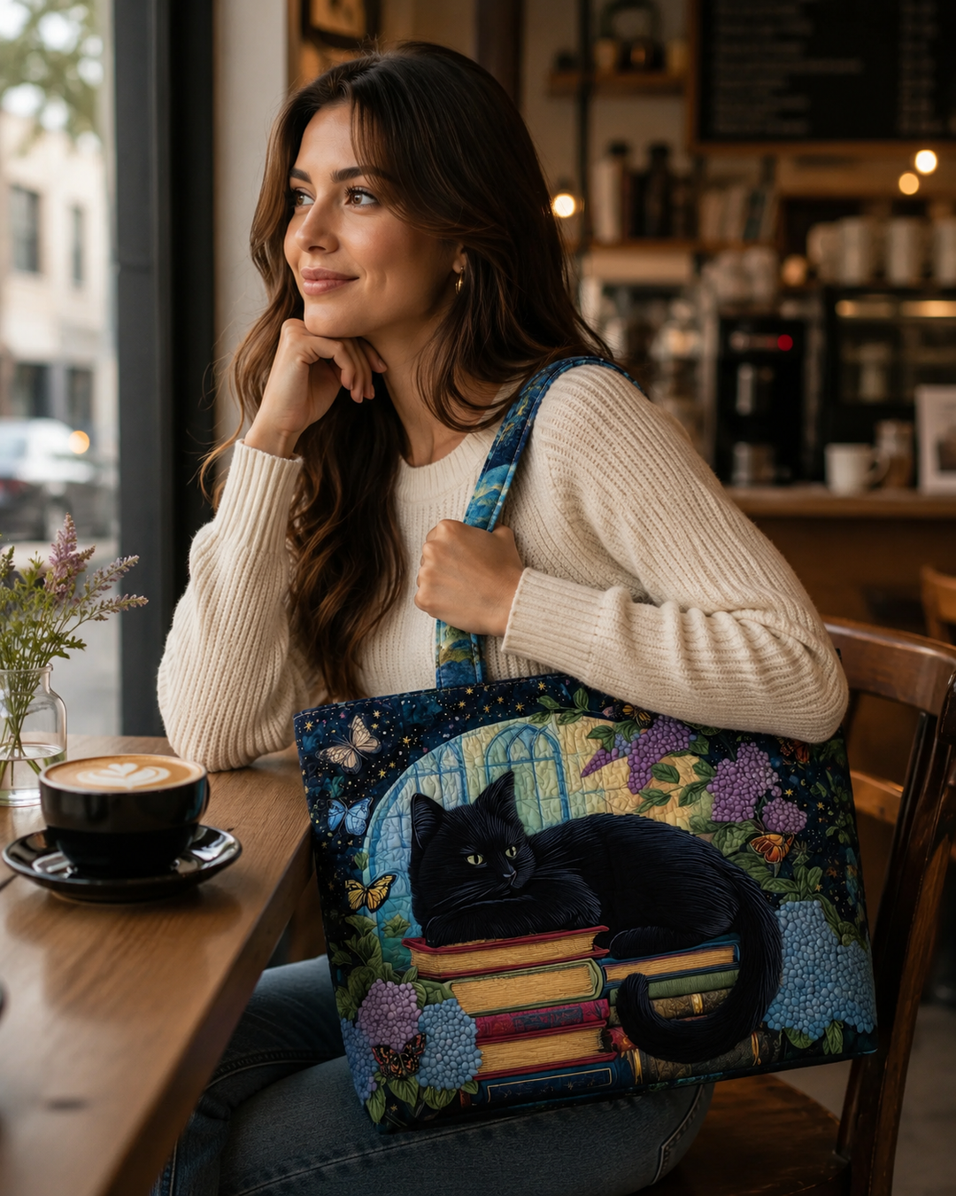 Chat Noir Artisan Tote Bag on Books