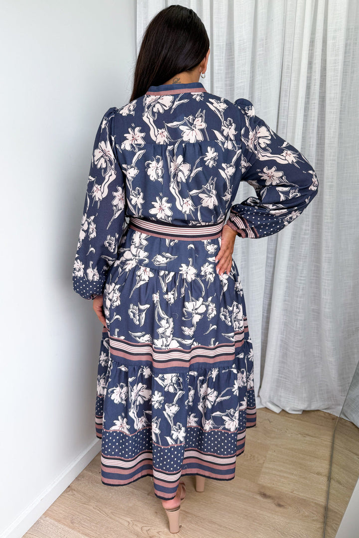 Thames Mist Dress - Dusty Blue Floral