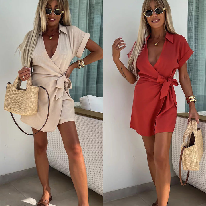 💕Women's cotton linen V-neck jumpsuit, light and breathable, fully displays elegant temperament.