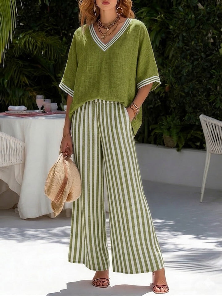Amélia | Elegant Casual Striped Linen Cotton Set