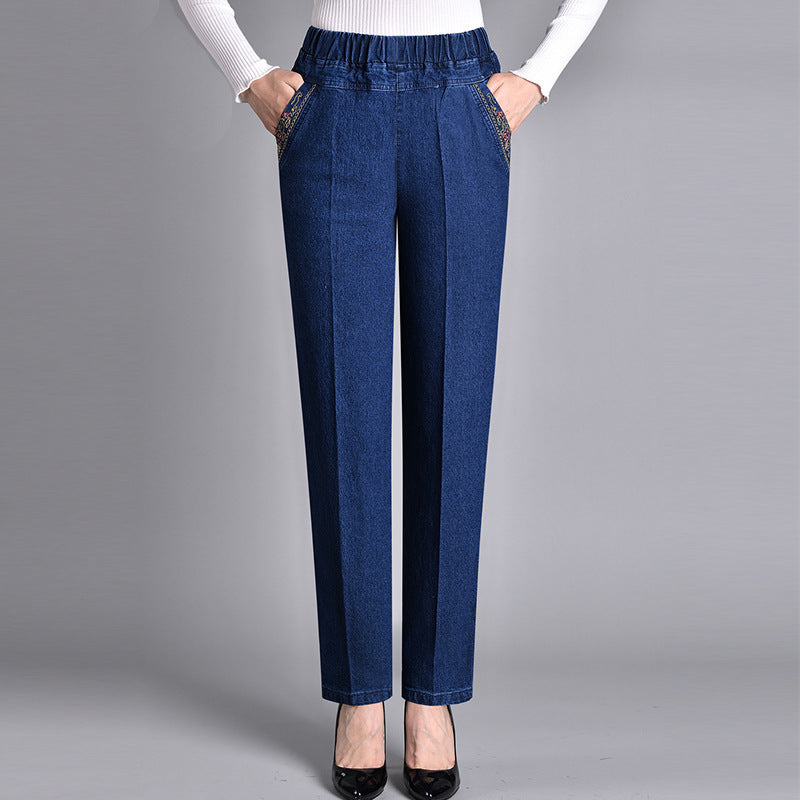 Women’s Jeans with Side Pockets and Elastic Waist