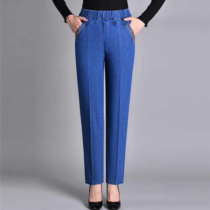 Women’s Jeans with Side Pockets and Elastic Waist